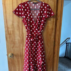 Red Polk Dot "Kittenish" Wrap Dress